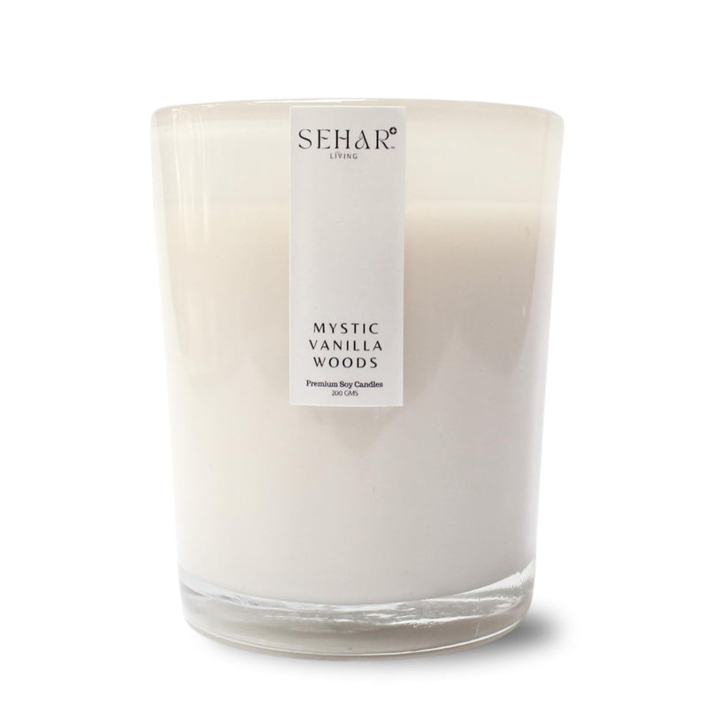 Sehar Living Enchanted Elegance Collection - Mystic Vanilla Woods | 200 Gm | Pure Soy Wax | Burn Time - 40-50 Hours | Reusable Glass Jar | Long Lasting | Clean Burning | Hand Poured