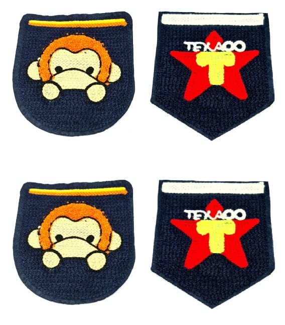 CHIMES Monkey Towel 2pc + Blue red Star 2pc (Set of 4) Embroidered Sew on Patches Combo Small for Clothes Jackets Pants Jeans Bags Monkey Towel 2pc + Blue red Star 2pc