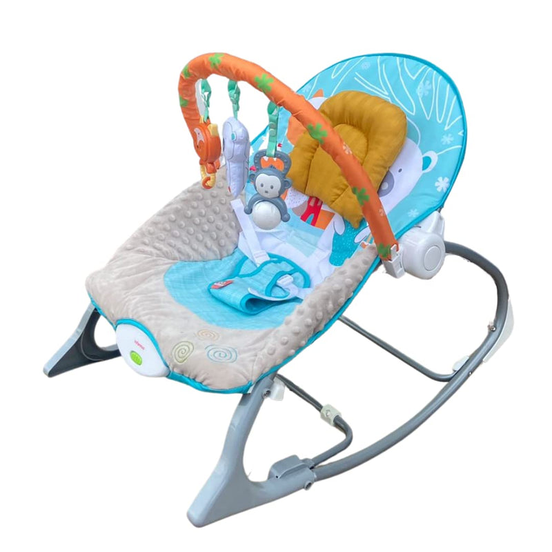 INFANTSO Baby Rocker Portable Including Free Mosquito Net & U Shape Pillow with Calming Vibrations & Musical Toy Blue