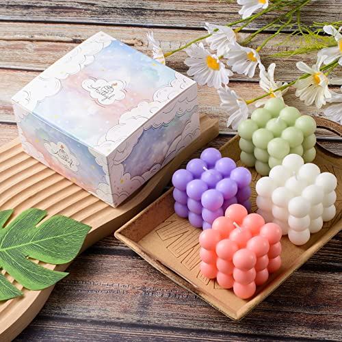 ACITHGL Bubble Candle - Cube Soy Wax Candles, Home Decor Candle, Scented Candle Set 4 Pieces, Home Use and Gifting (White+Green+Pink+Purple)