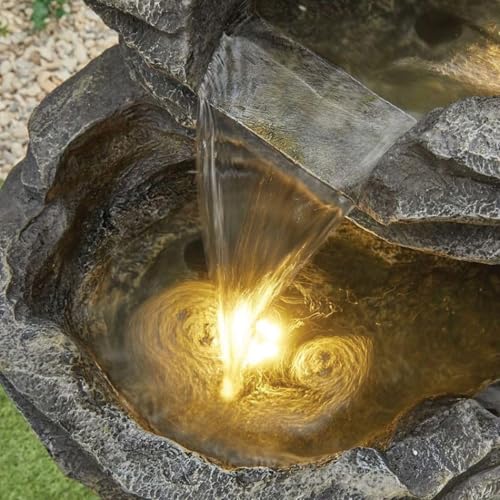 SEPBORN 5 Tier Rock-Inspired Cascading Water Fountain, 100 cm Height, Yard Art Decoration Gift Gifting with Light and Water Pump