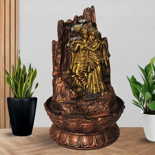 Art N Hub Lord Radha Krishna Home Decorative Water Fountain Best Home and Office Inauguration Gift Items | Built (27 x 27 x 42 CM | Golden Copper & Silver)