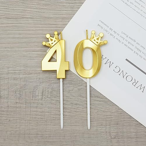 2.56 inch Gold 40 Number Birthday Candles,Gold Cake Number Candles, Numeral 40 Cake Topper for Birthday Decorations