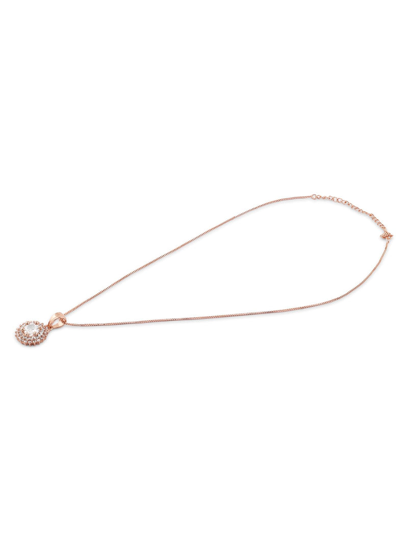 ZAVERI PEARLS Rose Gold Contemporary Cubic Zirconia Embellished Pendant & Chain For Women-ZPFK16618