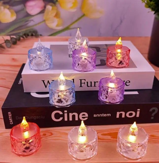 C R Tradelink Flameless and Smokeless Decorative Candles Transparent Acrylic Led Tea Light Candle for Christmas, Festival,Candles_N (Pack-6)