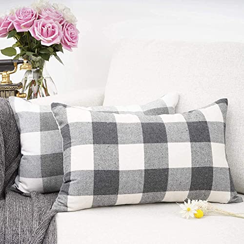 Deevine Craft Medium Hard Cotton Pillow Set of 2 Pillows Gingham Plaid (Size 16 x 26 inches) Black and White Checked