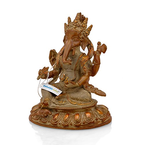 Collectible India Large Ganesha Idol Antique Brass Dusty Finish Ganesh Statue Brown,Good for Vastu