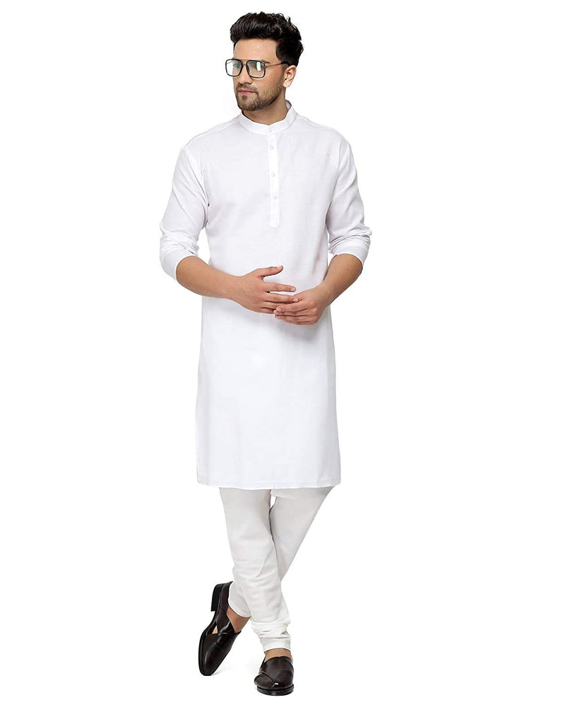 Gauri Laxmi Enterprise WELTPOCKET ¢ Men's Cotton Knee-Long Full Sleeve Solid Straight Kurta Pyjama Set (Medium, White)