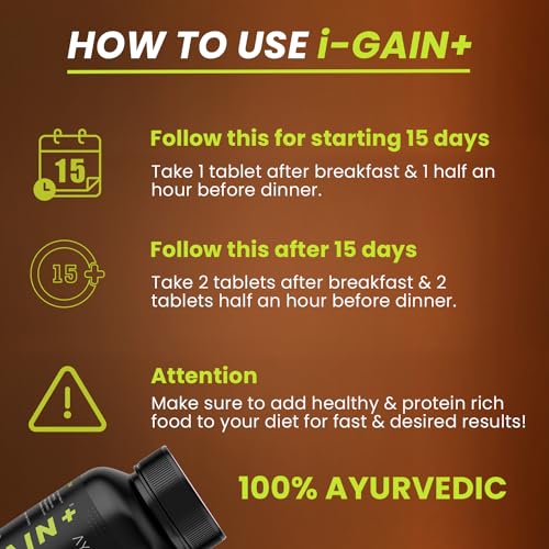 Ayuvya i-Gain+ Ayurvedic Weight Gainer| Helps in Increasing Muscle Mass & Strength | Herbal & Natural, Weight Gain Tablets | New & Improved Formula | 100% Ayurvedic | 90 Tablets