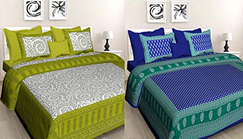 JAIPUR PRINTS Pure Jaipuri Print 100% Cotton Rajasthani Combo Bedsheet for Double Bed Tradition 2 Double Bedsheet with 4 Pillow Cover - FASHION-81