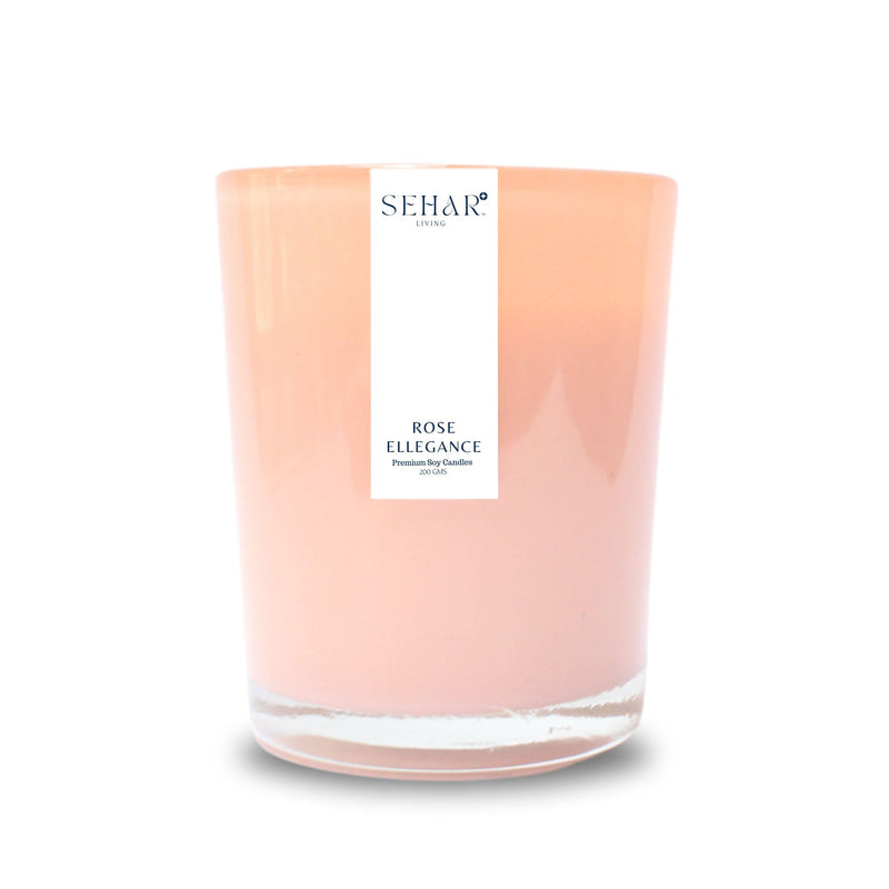 Sehar Living Enchanted Elegance Collection - Rose Elegance | 200 Gm | Pure Soy Wax | Burn Time - 40-50 Hours | Reusable Glass Jar | Long Lasting | Clean Burning | Rose & Vanilla | Hand Poured