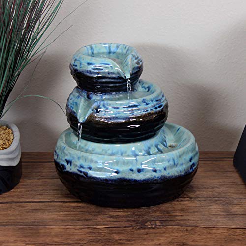 Sunnydaze 3-Tier Modern Textured Bowls Ceramic Indoor Tabletop Fountain - Inside Mini Desk Water Feature for Office, Bedroom, Dining Room, Bathroom and Kitchen - 7-Inch