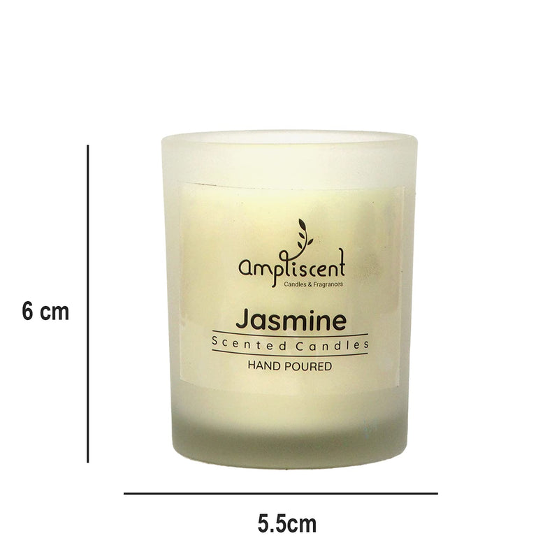 Ampliscent Natural Scented Candle for Home Decor | Highly Fragranced Frosted Glass Jar with Lid | 40 Hours Burning Time | Hand Poured Pure Wax Candles - Jasmine