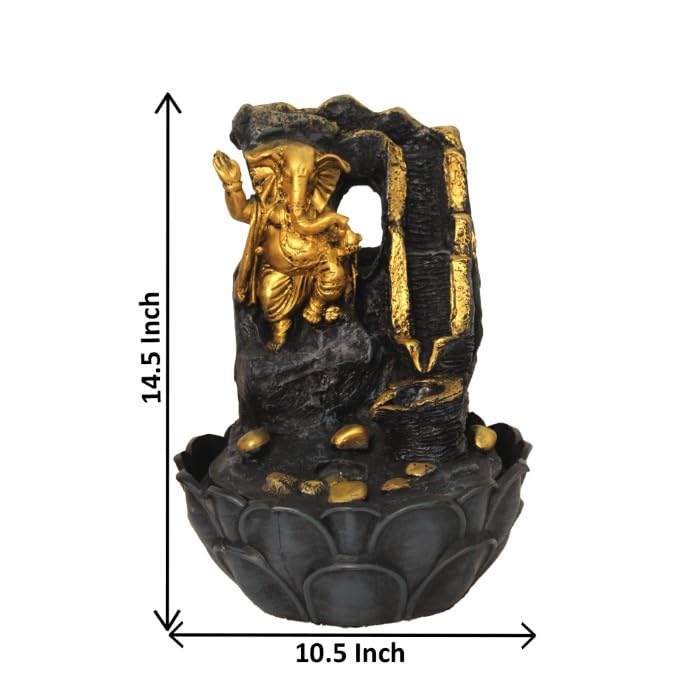 Art N Hub Lord Ganesha Home Decorative Water Fountain Best Home and Office Inauguration Gift Items | Built (27 x 27 x 37 CM | Grey Golden)