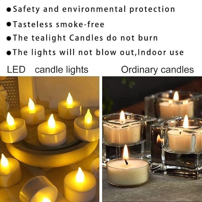 SWADEC 24 Pcs Flameless & Smokeless Decorative Candles Led Tea Light Perfect for Gift, Christmas, New Year Decoration(24 Piece; Yellow; 4 cm)