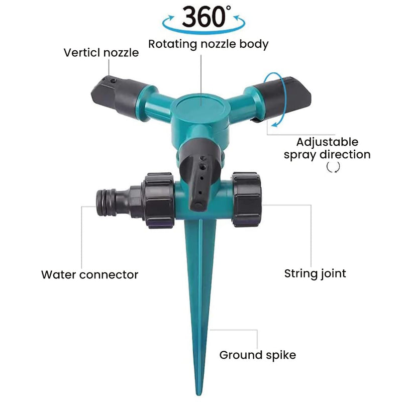 HASTHIP® 3pcs Garden Sprinkler, 360° Rotating Irrigation Sprinkler,Three-Outlet Lawn Sprinkler Adjustable Jetting Angle, 3000 Sq.Ft Coverage,Gardening Watering Systems