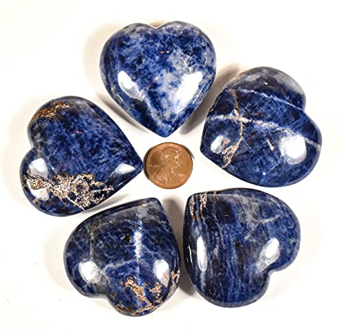 45mm Deep Blue Sodalite Heart Polished Natural Palm Crystal Quartz Mineral Love Stone Heart - Africa (1PC)