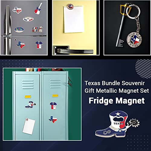 Texas Bundle Souvenir Gift Metalic Magnet Set Fridge Magnet with Texas Souvenir Hat, Boot and God Bless Texas Key Chain (Magnet 12pcs Keychain 3 pcs)