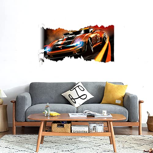 GADGETS WRAP Printed Wall Decal Sticker Scratched Paper Style Wall Decal (90cm x 50cm) - Orange Muscle Car