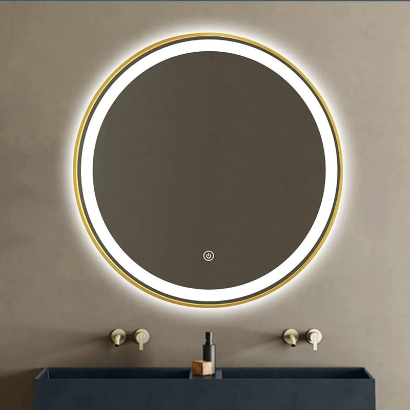 VENETIAN IMAGE 24" Round 6K LED Mirror, Wall-Mounted Bathroom Mirror, Anti-Fog Waterproof Makeup Vanity Mirror, Smart Dimmable Memorry Function Mirror (Gold Frame)