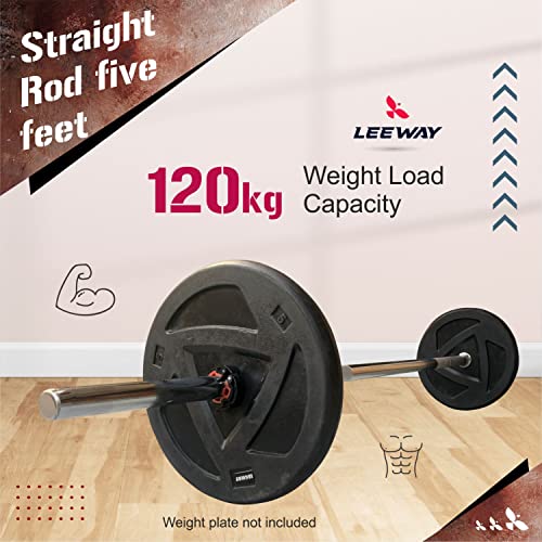 LEEWAY Solid Chrome 5 FT-STRAIGHT & 3FT CURL BAR 28mm Gym Rod with Locks, Weight Lifting Bar, Standard Weight Bar, Gym Rod, Fitness Bar, Barbell Rod for Weights, Steel Gym Rod, Gym Bar (5 FT-STRAIGHT & 3FT CURL BAR (28 MM) - SILVER)