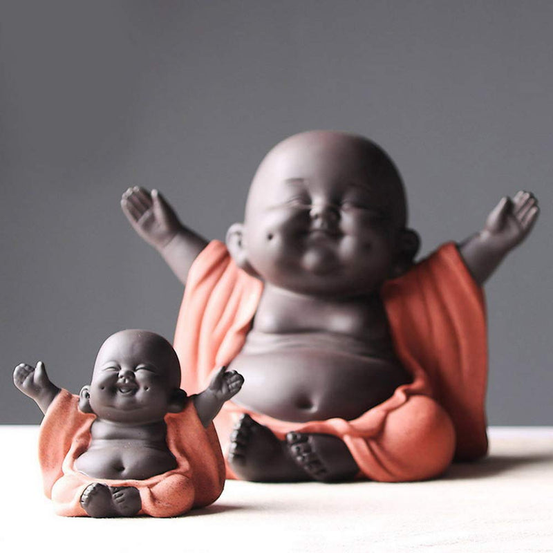 Ceramic Laughing Buddha Statue Maitreya Happy Buddha Statue Little Cute Baby Monk Figurine Buddha Figurines Home Decor Creative Crafts Dolls Ornaments Gift Delicate Ceramic Arts and Crafts (Purple)