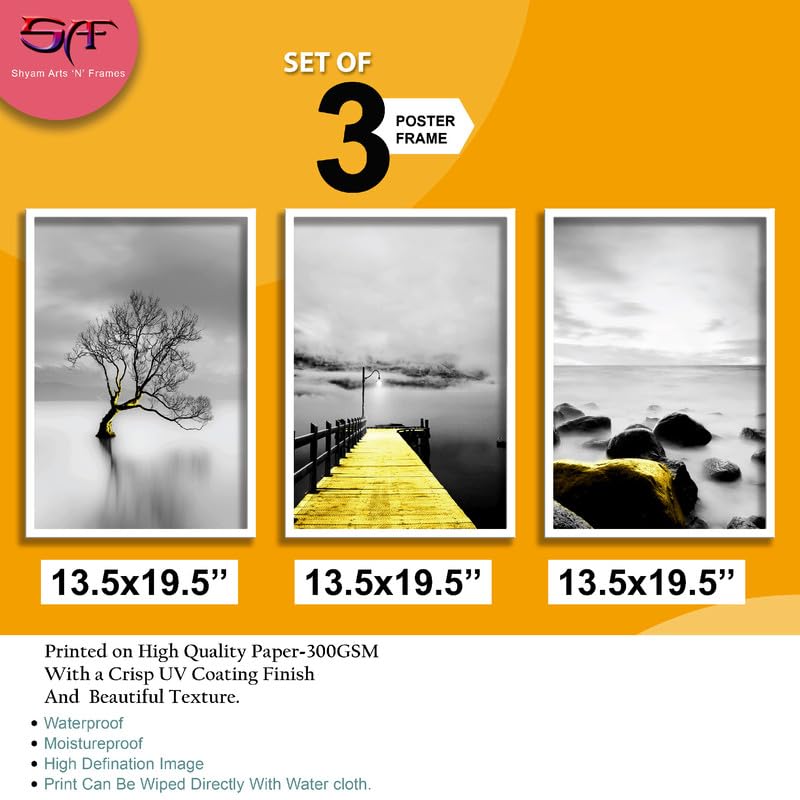 SAF paintings Set of 3 Water Bridge And Tree Wall Painting for Home Decoration SA-WHITEMX33596