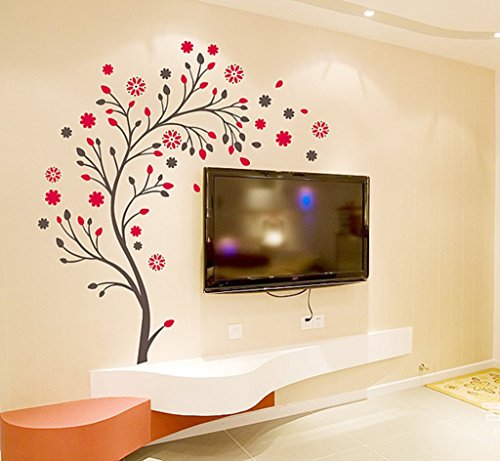 Nyati Designs Beautiful Magic Tree with Flowers' Wall Sticker (PVC Vinyl, 50 cm x 70 cm, Brown and Red)