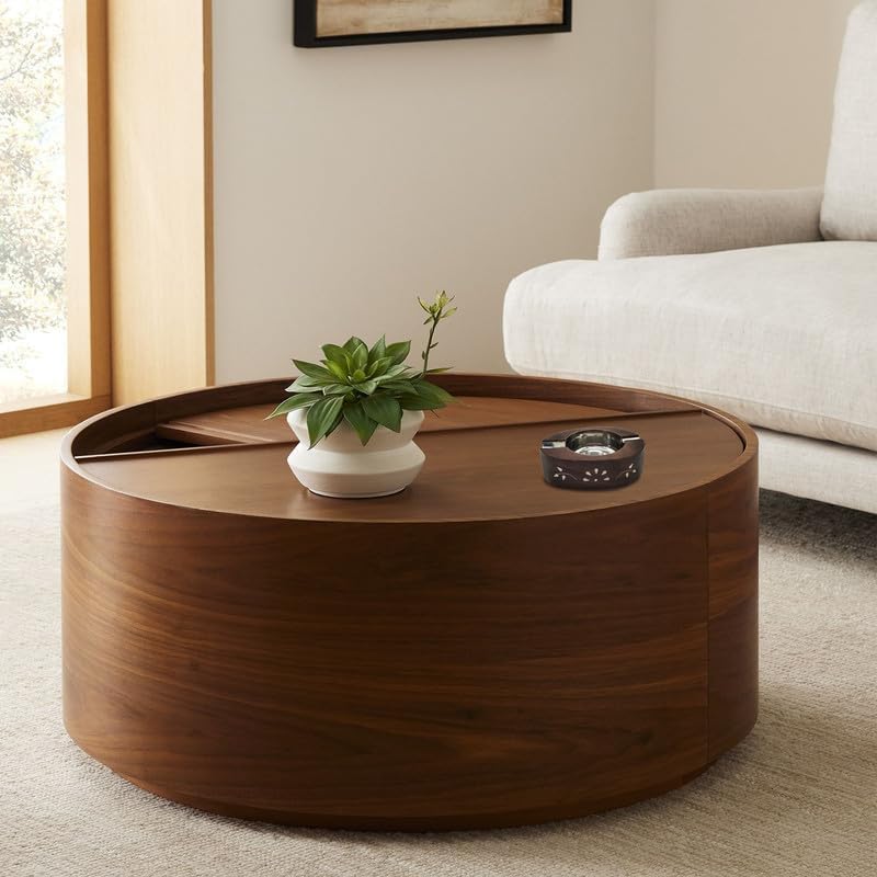 AMSSMAART Handmade Wooden Decorative Round Ashtray with Cigarette Storage | 3-Slot Ashtray for Home, Car, and Garden (2-Slot Ashtray)