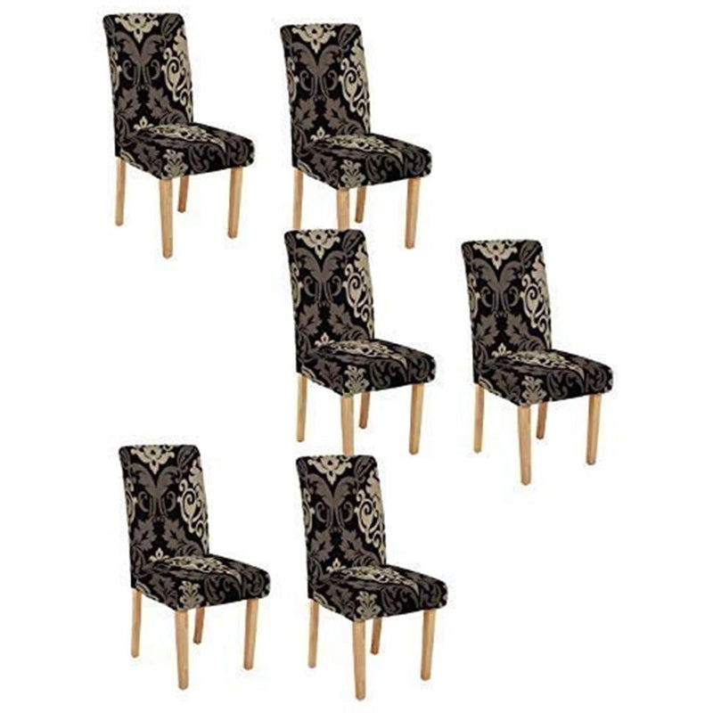 Cortina Dining Chair Slipcover | Protection Chair Cover | Damask Print, Removable, Washable | Universal Fit Soft Stretchy Polyester Spandex | Hotel, Marriage, Wedding | Pack of 6, Black Brown