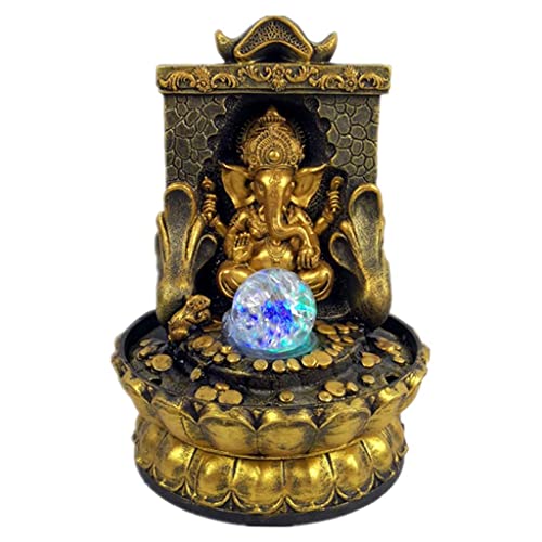 CALANDIS® Elephant Buddah Statute Tabletop Fountain Lucky Feng Shui for Home Office