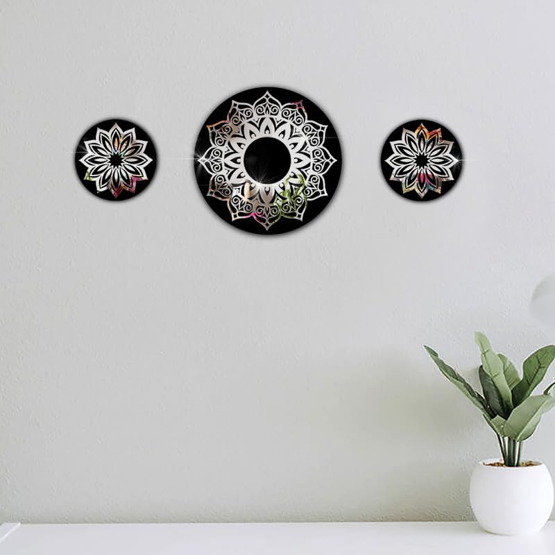 VAH- Kya Bat Hai !! Silver 3D Mandala Design Wooden Acrylic Mirror Wall Sticker for Home Decoration