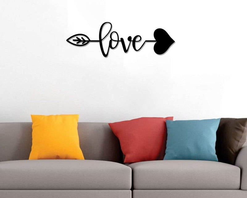 Asmi Collections Black Self Adhesive 3D MDF Wooden Love Wall Stickers (40x13 CM, Black)