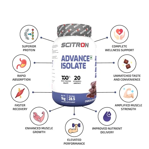 Scitron Advance Whey Protein Isolate 1Kg - Chocolate Fantasy (28.5 Servings | 27.4g Protein per Serving | 20 Essential Vitamins and Minerals | Easy-Mix Formula)