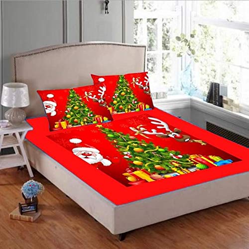 Shri Anand Creations 200TC Digital Print Christmas Bedsheet for Double Bed with Pillow Covers (Santa -3)