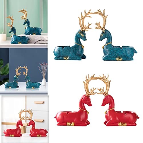 MYADDICTION Couple Deer Statue Ashtray Animal Statue Crafts Resin for Office Home Cafe Blue