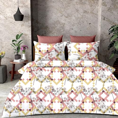 House of Aby King Size Bedsheet for Double Bed, 100% Cotton Bed Sheet Double Bed (108 x108 Inches) with 2 Pillow Covers | 210 TC Bed Sheet Double Bed (Pink Twig)