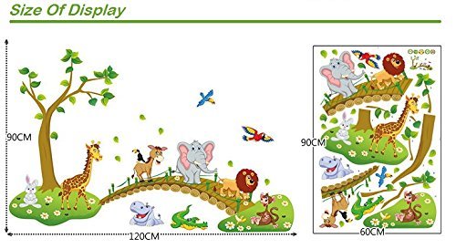 Paper Plane Design Jungle Animals Wall Stickers for Kids (Finished Size on Wall - 120(w) x 90(h) cm)