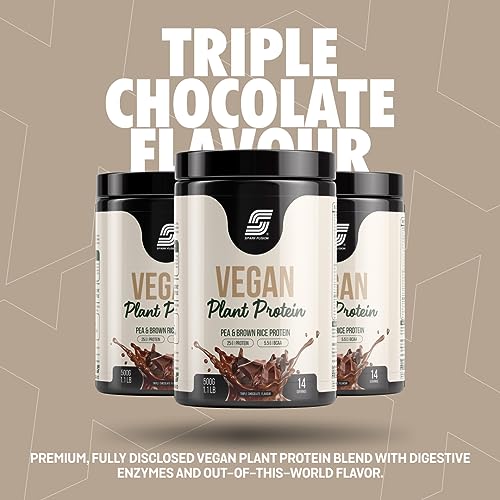 Sparkfusion Vegan Plant Protein Powder|Organic Isolated Pea & Brown Rice Protein|25 gm Protein & All Essential Amino Acids|Easy To Digest| Triple Chocolate Flavour 500 gm(Unisex)