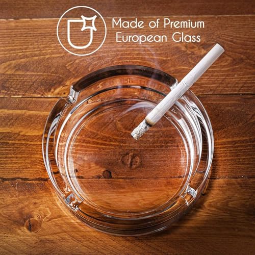 Crystal Glass Round Tabletop Ash Tray Glass Ash Tray for Cigarette, Cigar Smoking for Home, Car, Balcony, Crystal Clear Round Ash Tray Box Crystal Quality Glass Ash Tray (Pack of1)