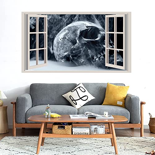 GADGETS WRAP Printed Wall Decal Sticker Fake Window Style Decal (90cm x 50cm) - Skull in ash