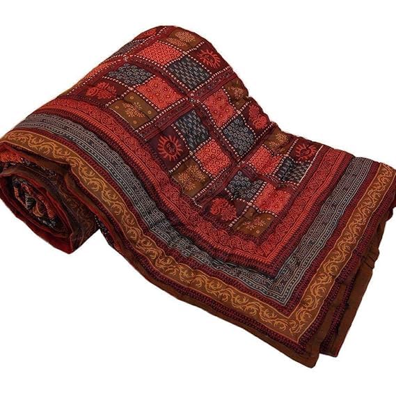 fashhub 400 TC Pure Cotton Double Bed Jaipuri Quilt | Dabu Print | Multicolour | Luxurious Softness