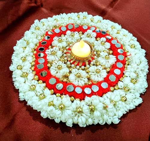 Artificial Flower Rangoli Mat with Tea Light Holder - Decorative Home Décor Piece for Festivals & Celebrations (Includes 1 Tea Light)