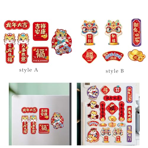 ATORSE® 6 Pieces Chinese New Year Refrigerator Magnets 3D for Spring Festival Office Style A