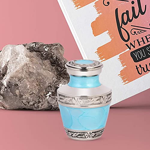 THE ASCENT MEMORIAL Azure Blue Small Urns for Human Ashes - Small Keepsake Box with Velvet Carry Bag and Funnel - Mini Urns Small for Human Ashes (Small S1, Azure Blue)