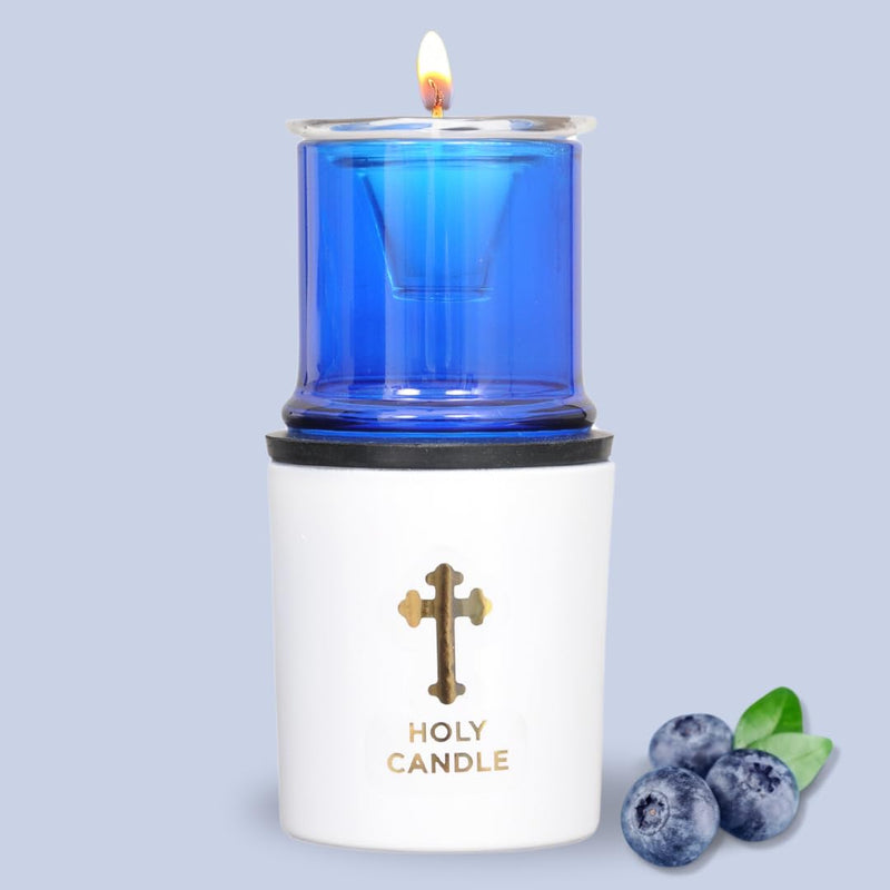 St. Michael's Divine Candle Illumination System Offers sanctified Glow for Your Prayers.Safe and smokeless Candle Lighting Experience with self-extinguishing Design (Blue)