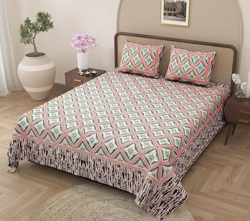 HOLYKRAFT 100% Pure Cotton 180 TC Rajasthani Jaipuri Traditional Floral Printed King Size Double Bedsheet with 2 Pillow Covers All-Season (Grey)