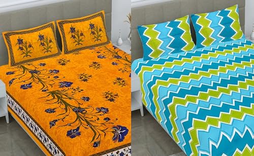 ColorKart Pure Jaipuri Print 100% Cotton Rajasthani Tradition 2 Double Bedsheet with 4 Pillow Cover - Pattern-110