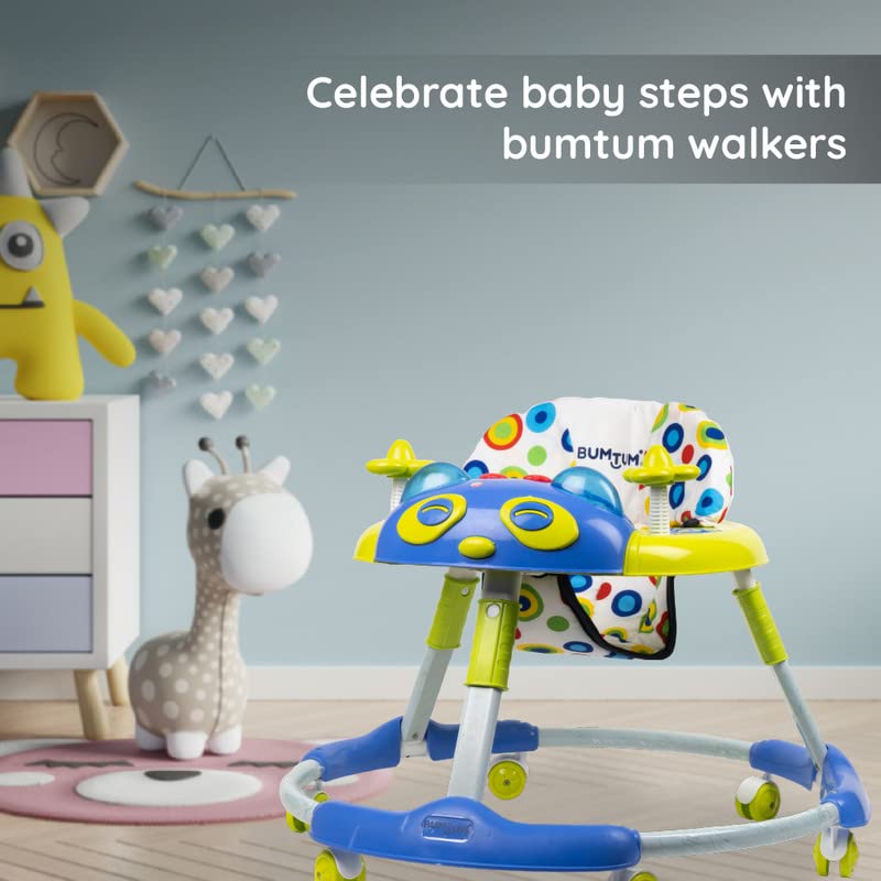 BUMTUM Baby Walker | Baby Walker with Parental Handle, Music & Stopper | Blue & Yellow Kitty Walker | 6-48 Months | Multifunctional & Adjustable