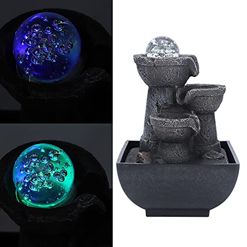 Tabletop Fountain, LED Illuminated Zen Meditation Indoor Waterfall Flowing Water Fountains with Ball, Best Feng Shui Gift for Office Bedroom Relaxation(Pink)